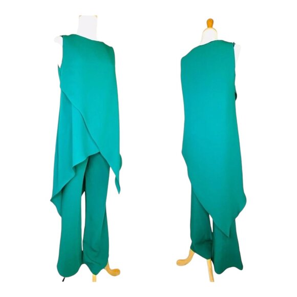 Elegant Womens Teal Layered Jumpsuit By List Roma Boutique Italy Sz 42 With Cape - Picture 2 of 10